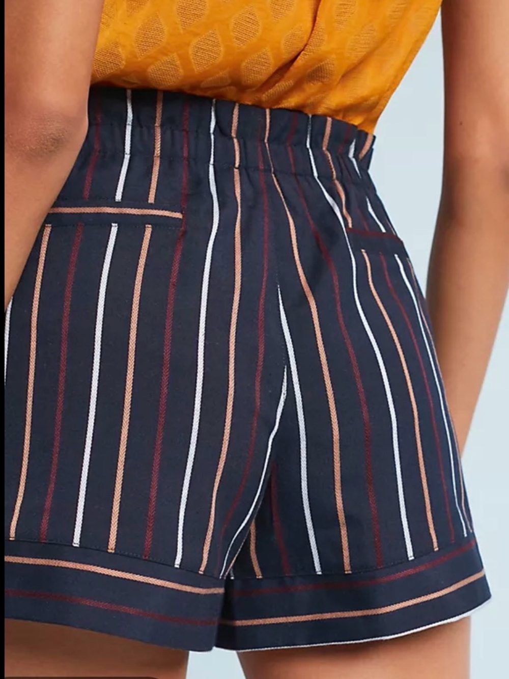 Anthropologie Harlyn navy vertical Striped paperbag-Waist Women's Shorts - Picture 4 of 12